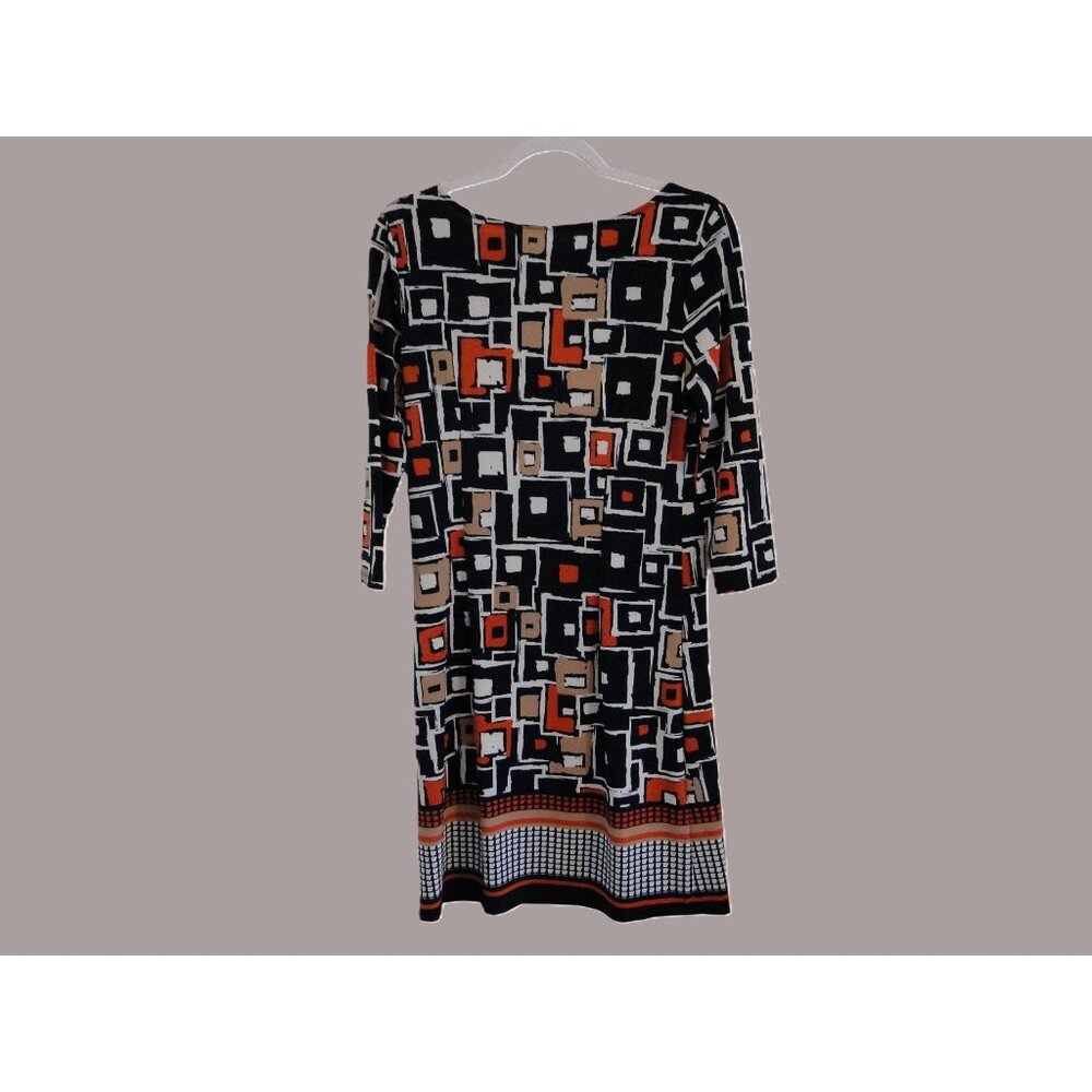 Tacera Womens Dress Mixed Geometric Design in Navy Orange Tan 3/4 Sleeve Size S - Picture 4 of 13